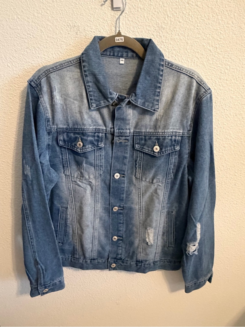 Men's Blue Distressed Denim Jacket - Lightweight Trucker